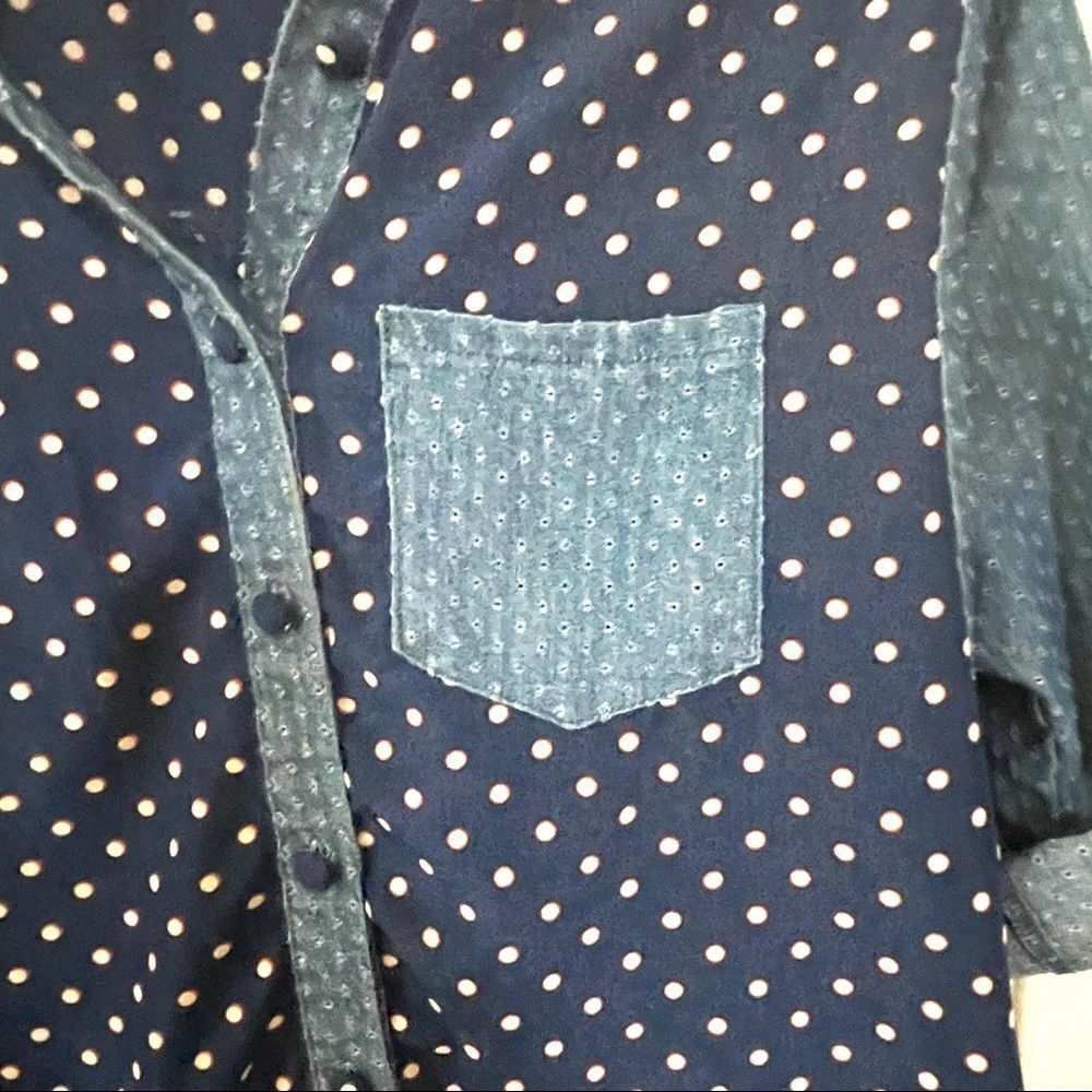 Solitaire blue polka dot long sleeved button down shirt - Picture 10 of 13